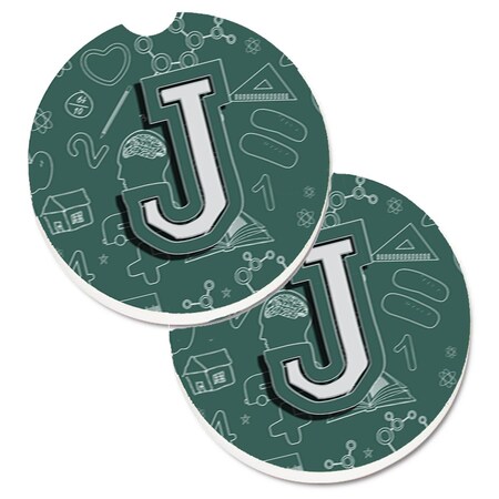 Carolines Treasures Letter J Back to School Initial Set of 2 Cup Holder Car Coaster CJ2010-JCARC